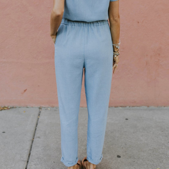 Spring 🌸 Chambray Denim Jumpsuit New - Picture 5 of 6